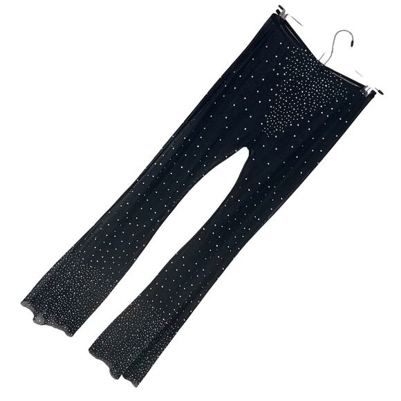 WOW! COMPLETELY SEE THROUGH BLACK STRETCH BELL BOTTOM PANTS! SZ L - Picture 1 of 8
